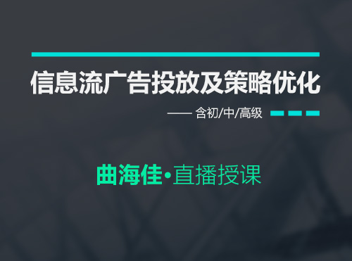 曲海佳：信息流广告投放及策略优化系列教程（初/中/高级+VIP群）​封面